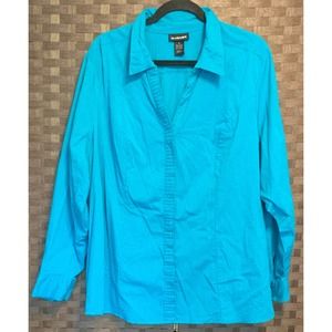 Lane Bryant Teal Striped Button Up Blouse- Size 26